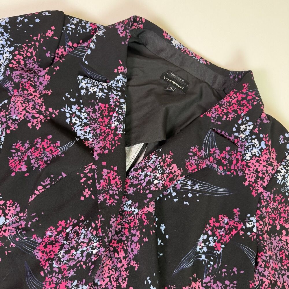 Lane Bryant The Bryant Blazer Jacket Womens 28 Black Floral Stretch Career Work
